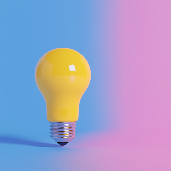 Vibrant Yellow Light Bulb with Pastel Background