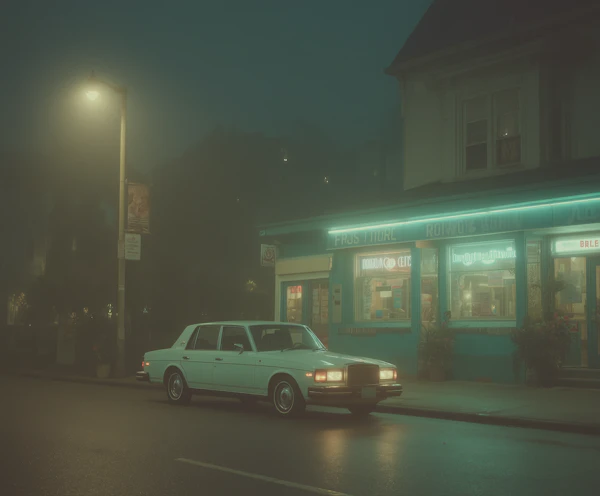 Vintage Sedan at Night