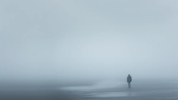 Solitary Figure on a Foggy Beach