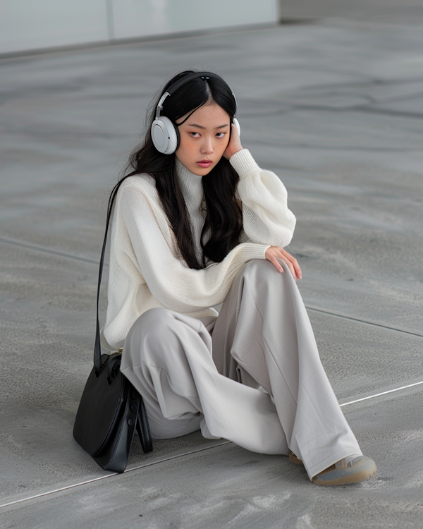 Contemplative Young Woman with Headphones