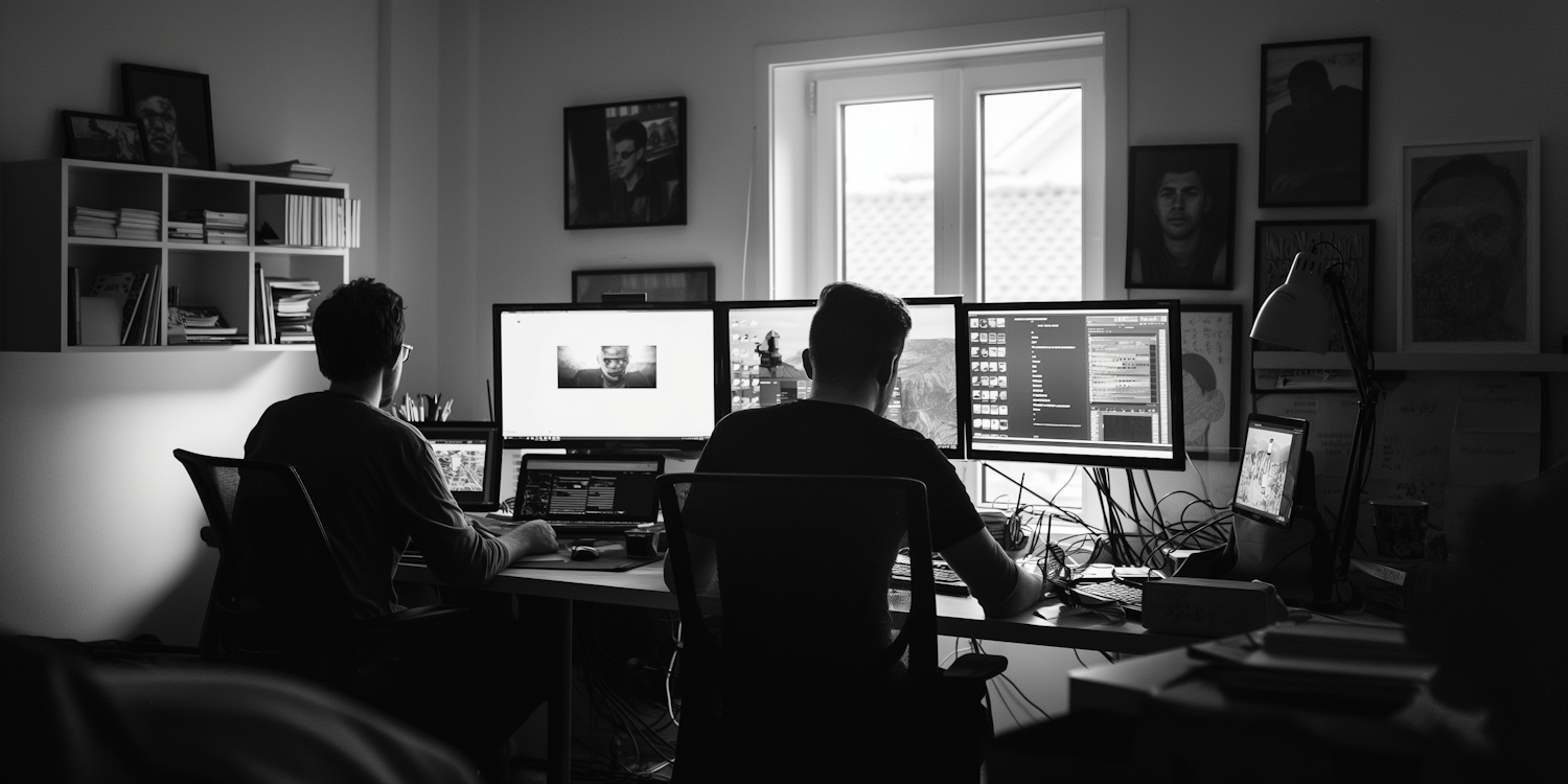 Black and White Photo of Professionals Working Indoors