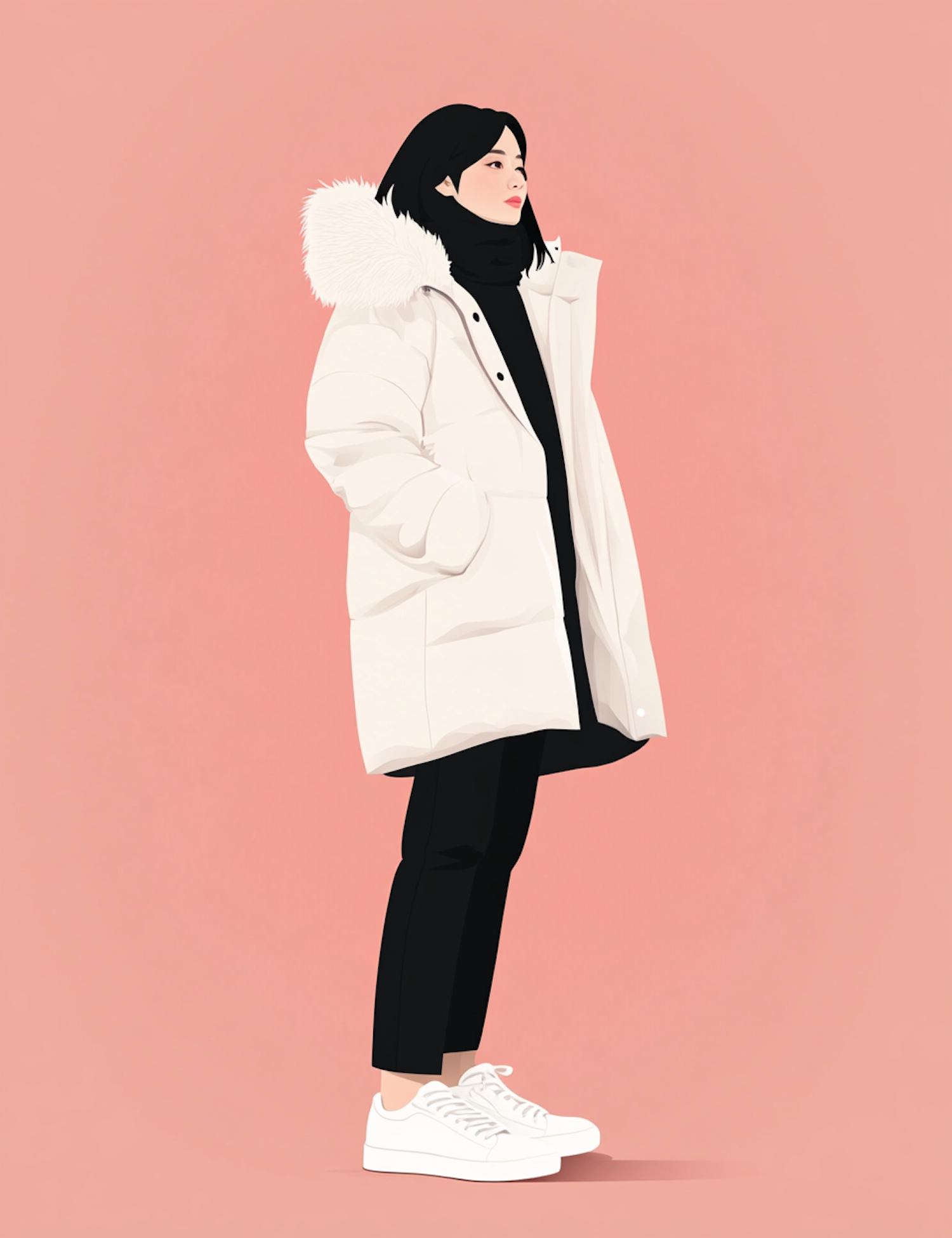 Stylized Female Figure in Winter Attire