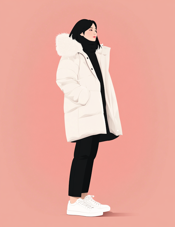 Stylized Female Figure in Winter Attire