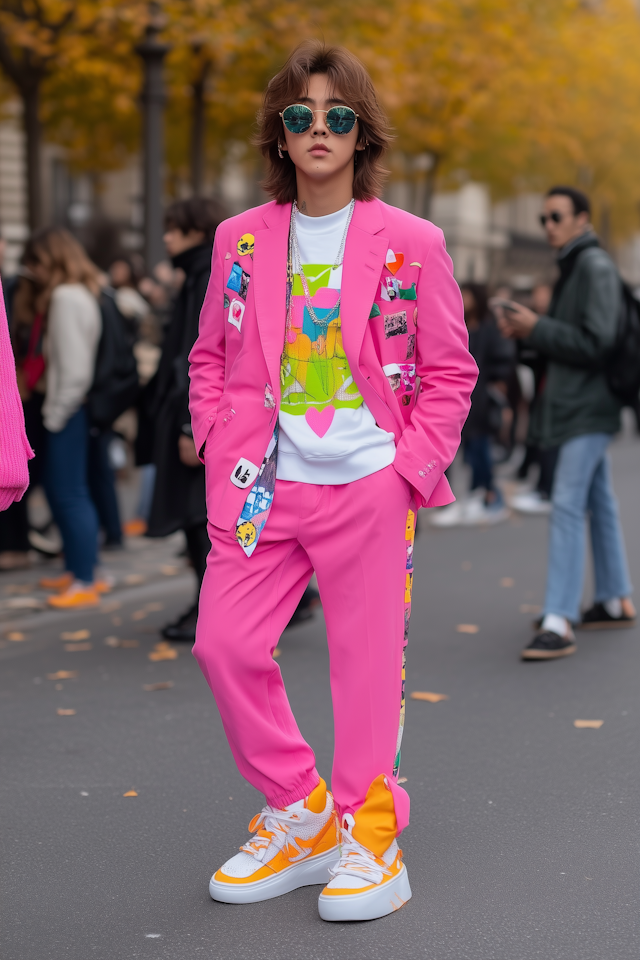 Confident Person in Vibrant Pink Suit