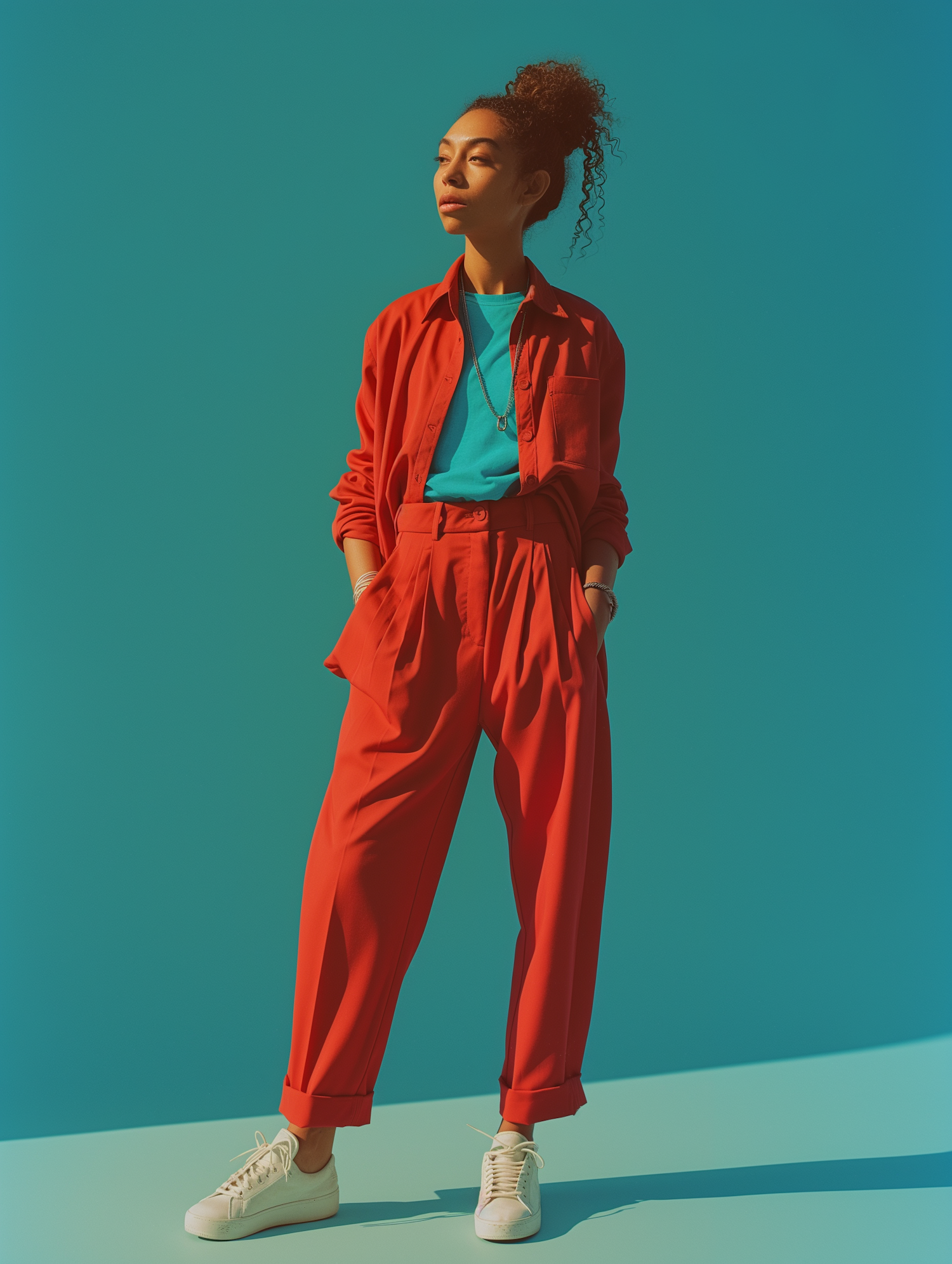 Stylish Individual in Vibrant Red Outfit