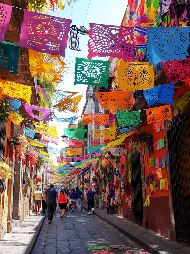 Colorful Street With Papel Picado