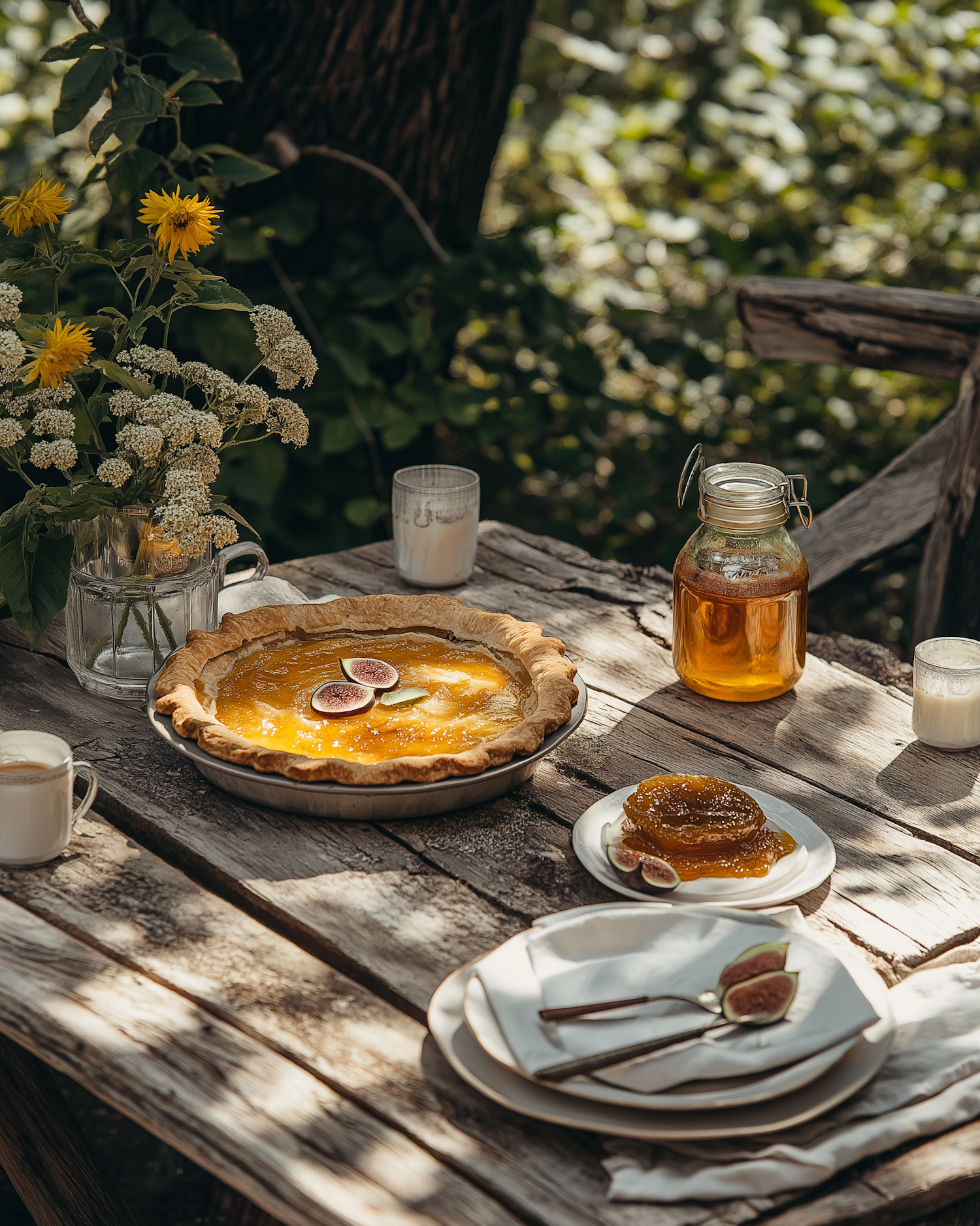 Rustic Outdoor Setting with Homemade Pie