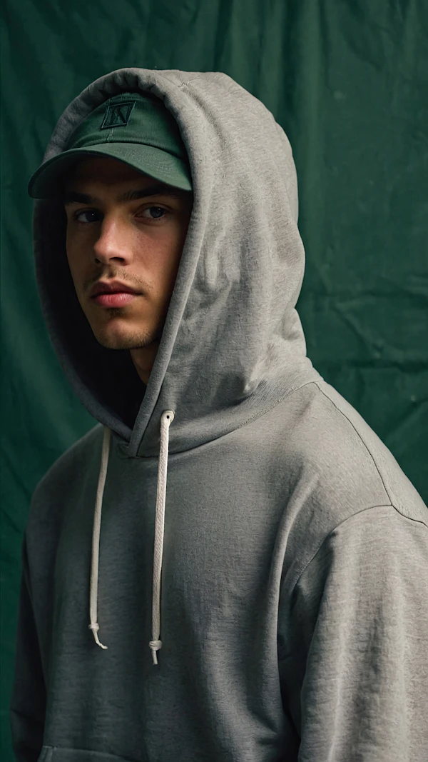 Person in Gray Hoodie with Green Cap
