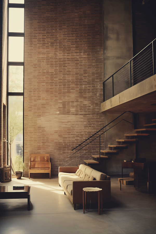 Serene Sunlit Brick-Walled Living Room