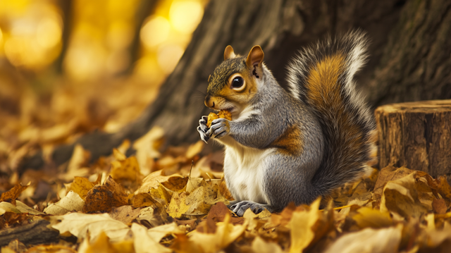 Squirrel in Autumn Leaves