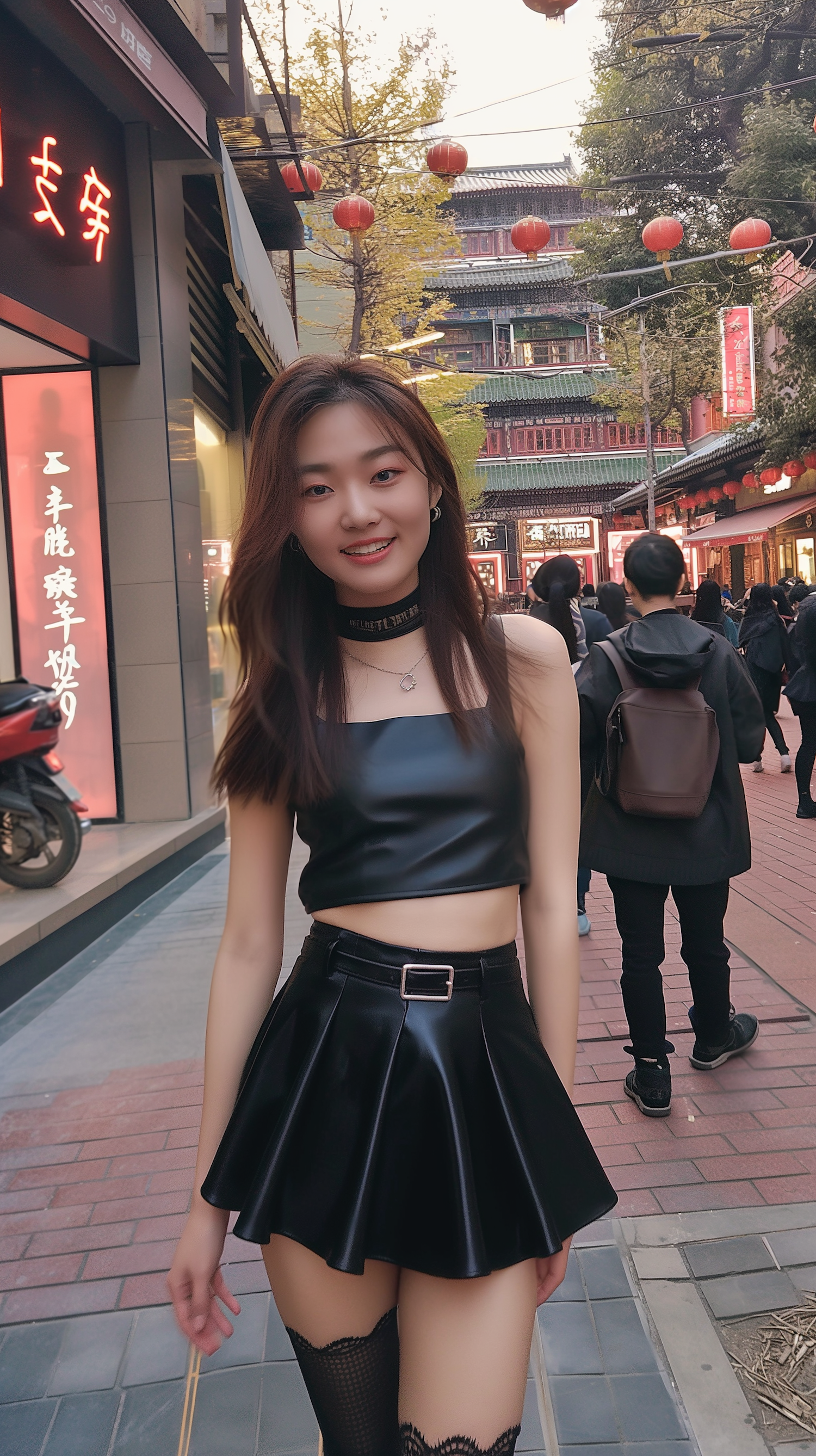 Stylish Woman on Bustling Street