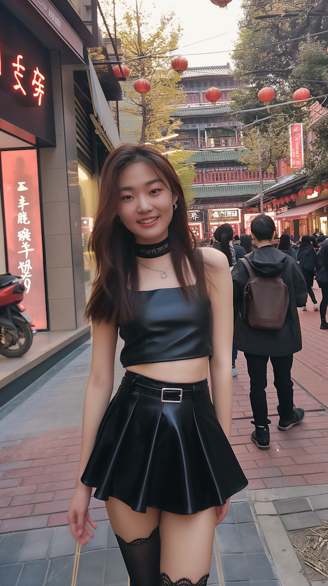 Stylish Woman on Bustling Street