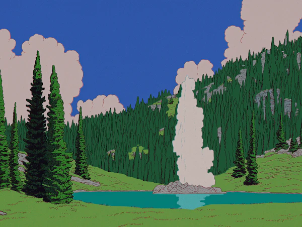 Vibrant Lakeshore Geyser Scene