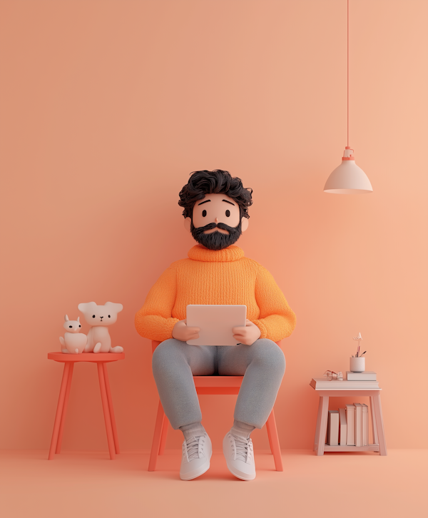 3D Illustration of Man with Tablet