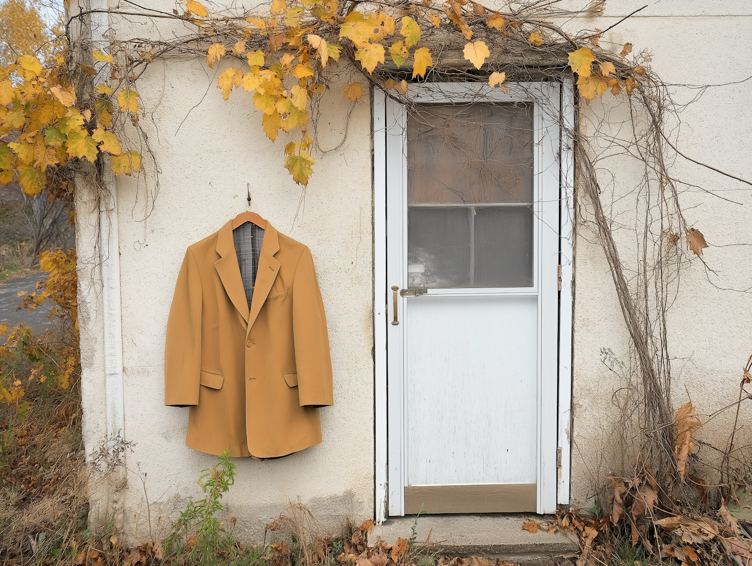 Mustard Blazer on Weathered Wall