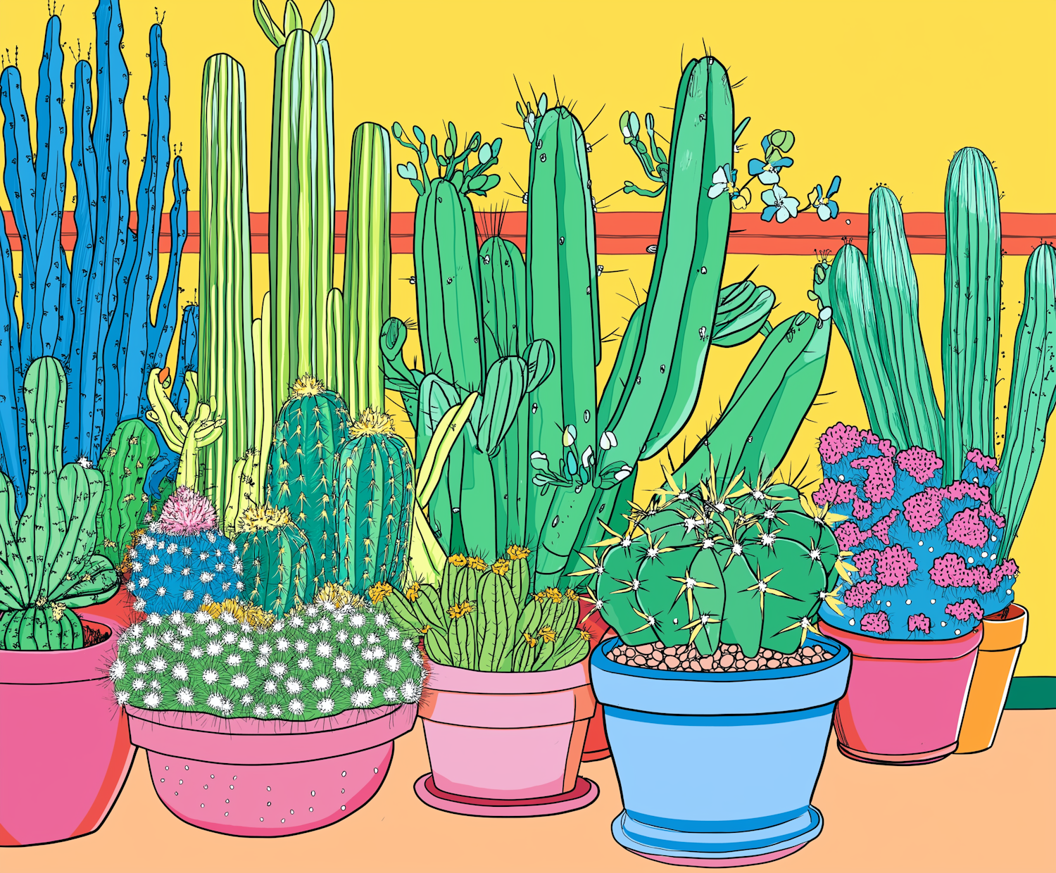 Colorful Cacti and Succulents Illustration