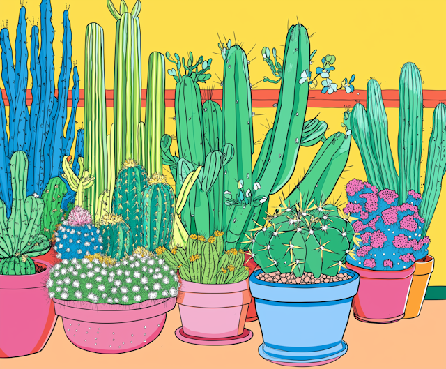 Colorful Cacti and Succulents Illustration