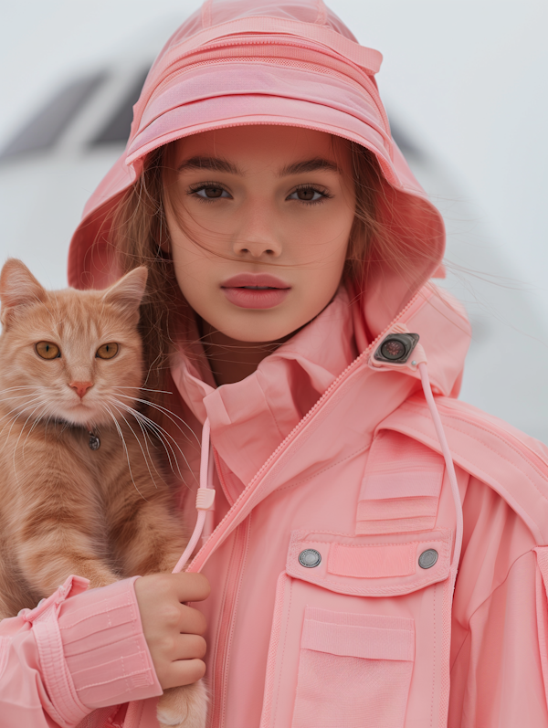 Girl with an Orange Tabby Cat