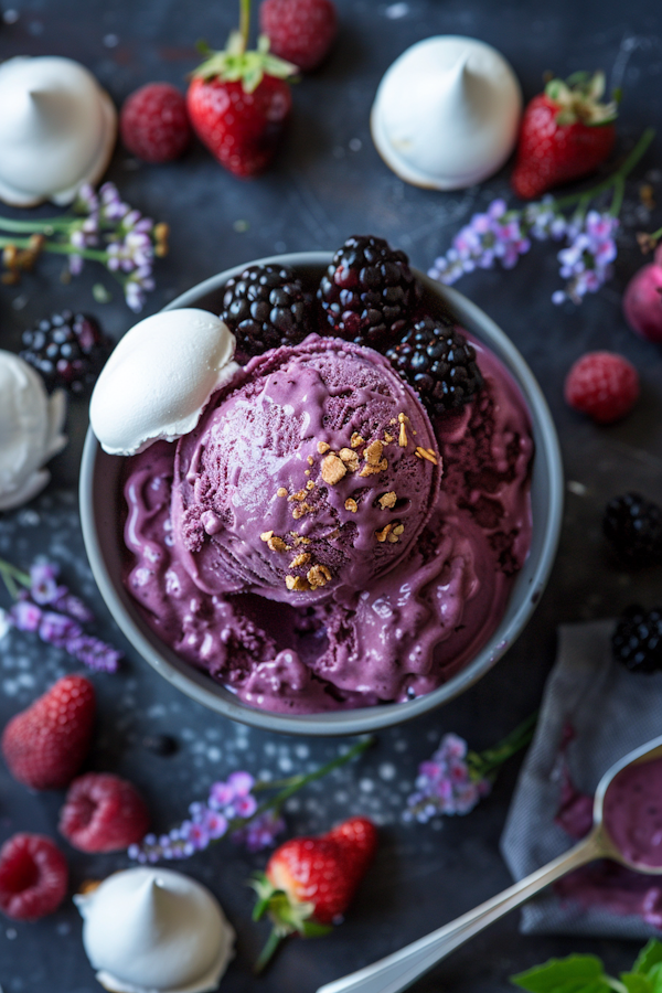 Vibrant Purple Ice Cream with Berries