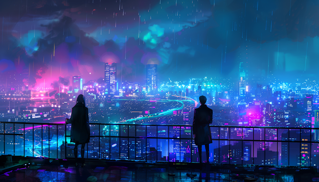 Futuristic Cityscape with Figures