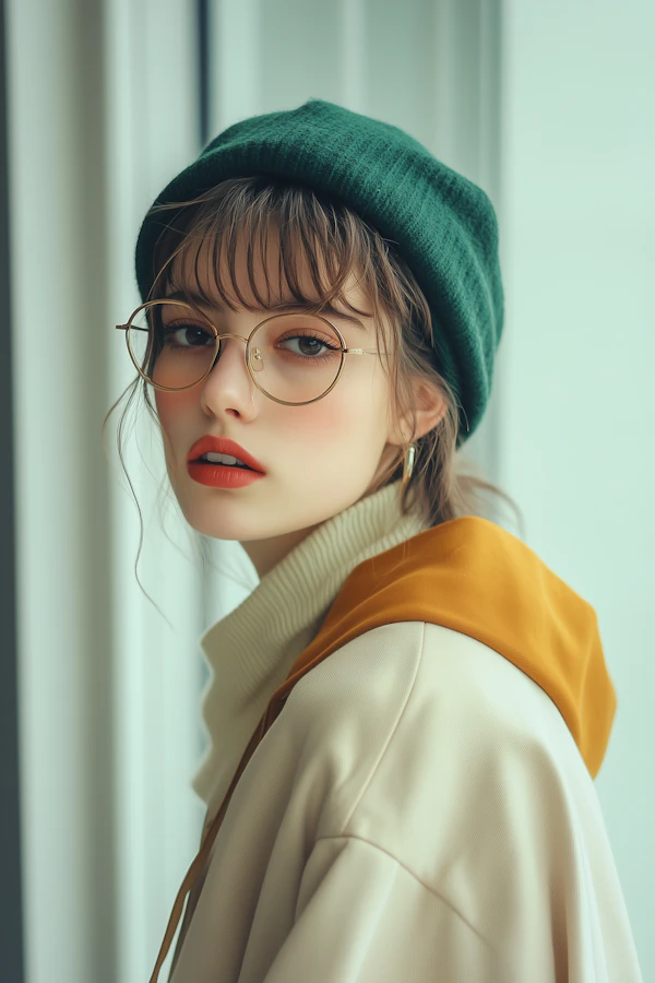 Contemplative Young Woman in Stylish Attire