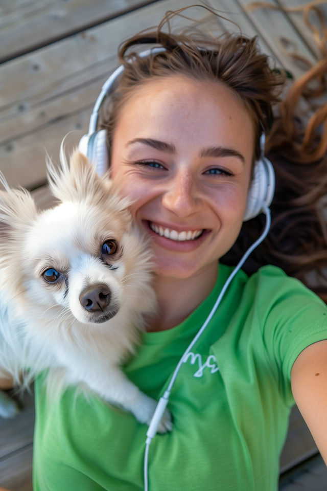 Joyful Woman with White Dog