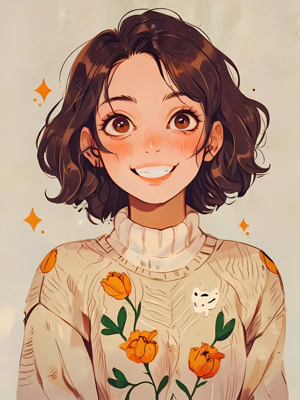 Cheerful Young Person in Floral Sweater