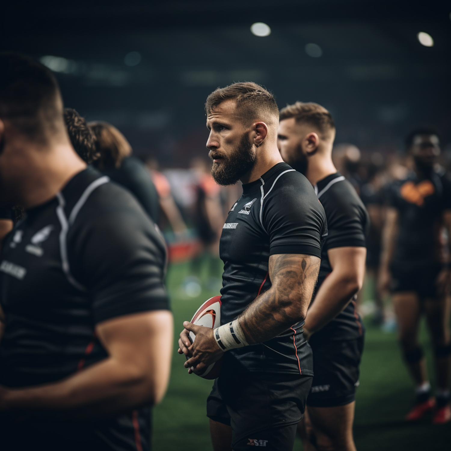 Focused Rugby Player in Anticipation