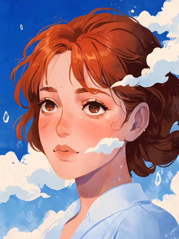 Contemplative Woman Under Blue Sky