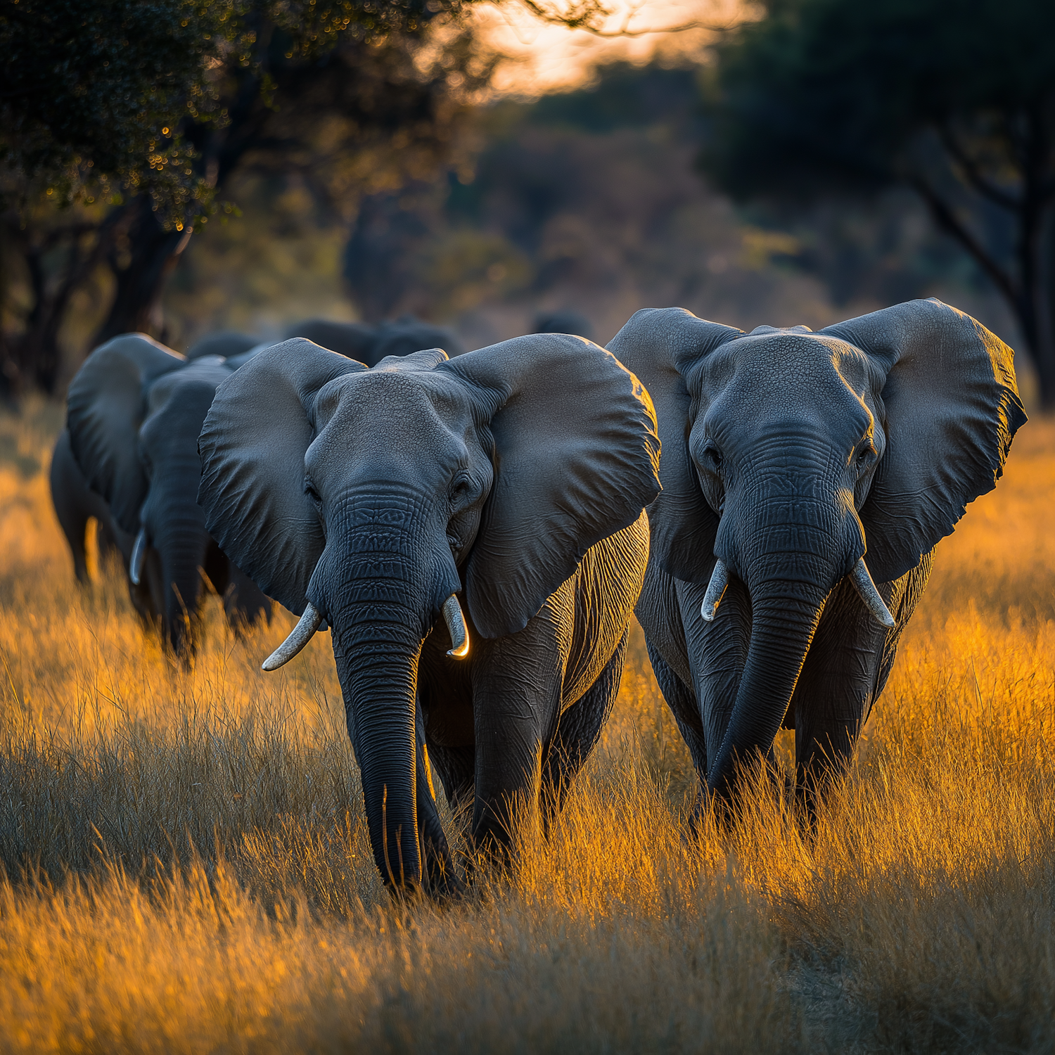 Golden Hour Elephants