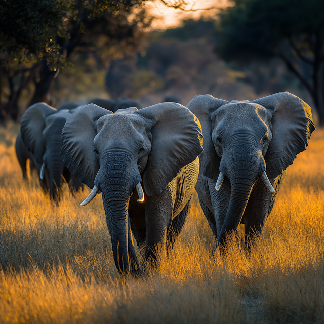 Golden Hour Elephants