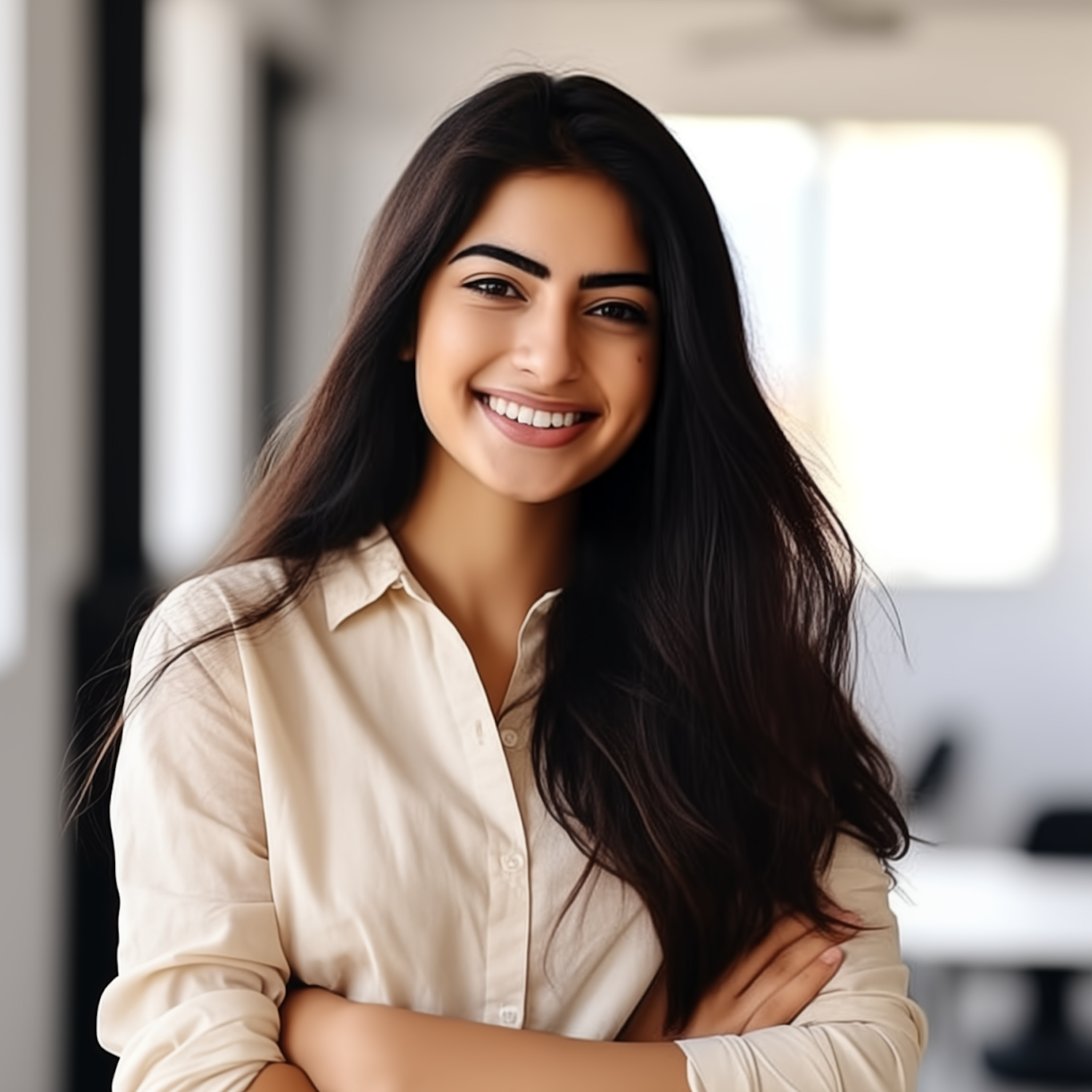 Warmly Confident Young Woman with Radiant Smile