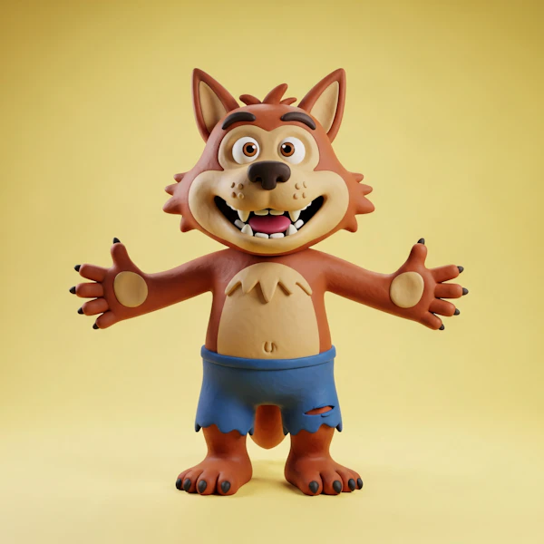 Cheerful Cartoon Wolf