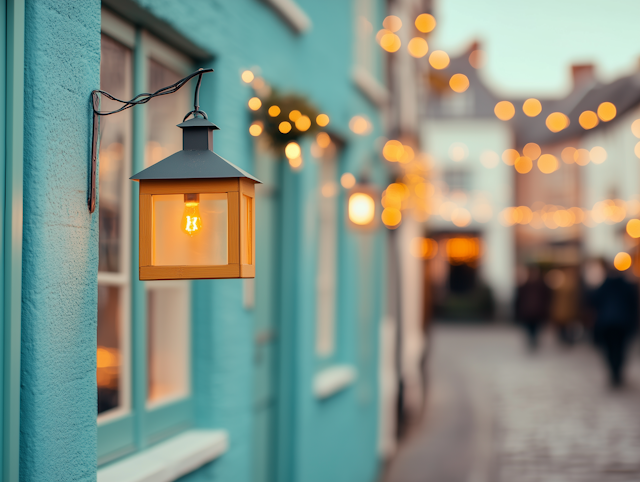 Charming Street Scene with Vintage Lantern