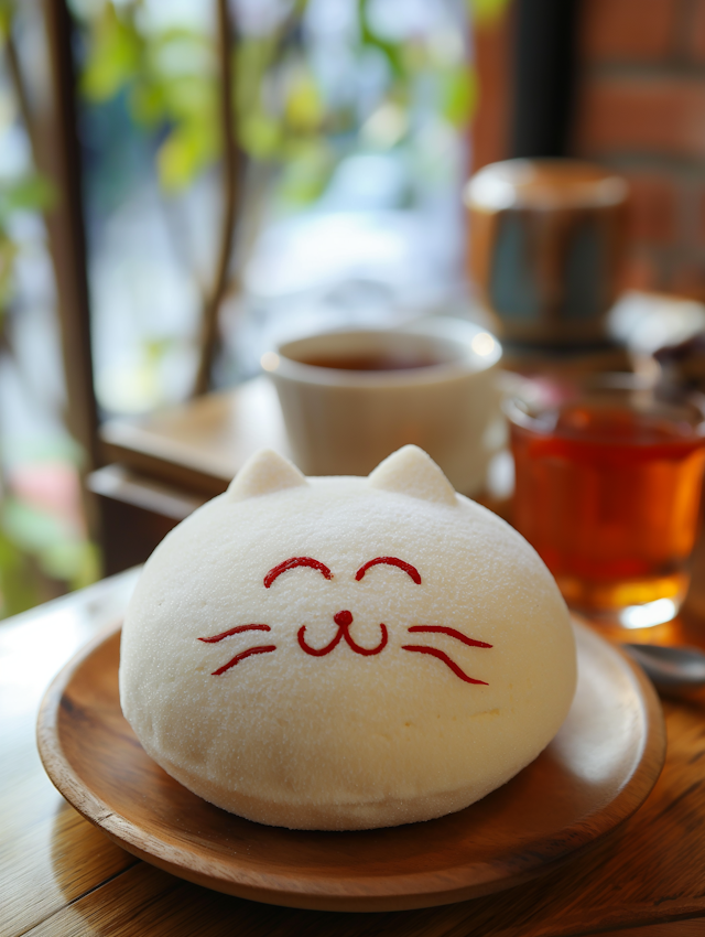 Cat-Shaped Bread with Beverage