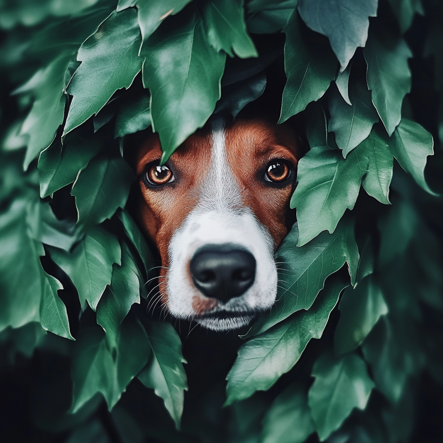 Curious Dog in Leaves