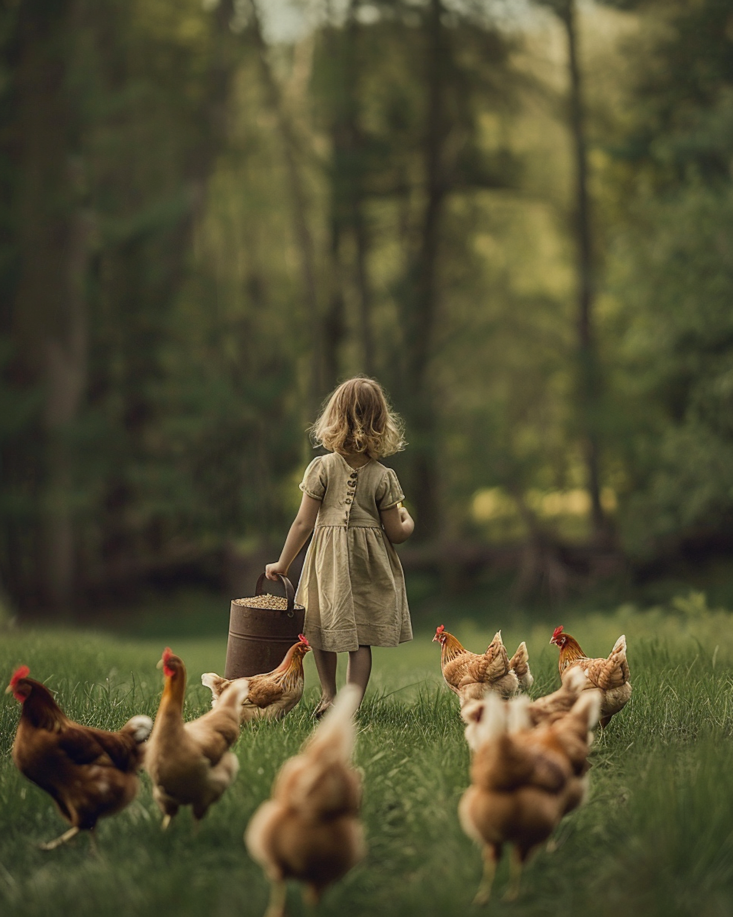 Rustic Girl Feeding Chickens