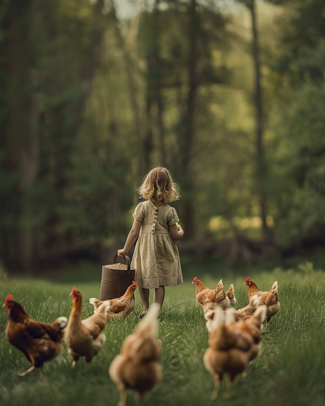 Rustic Girl Feeding Chickens