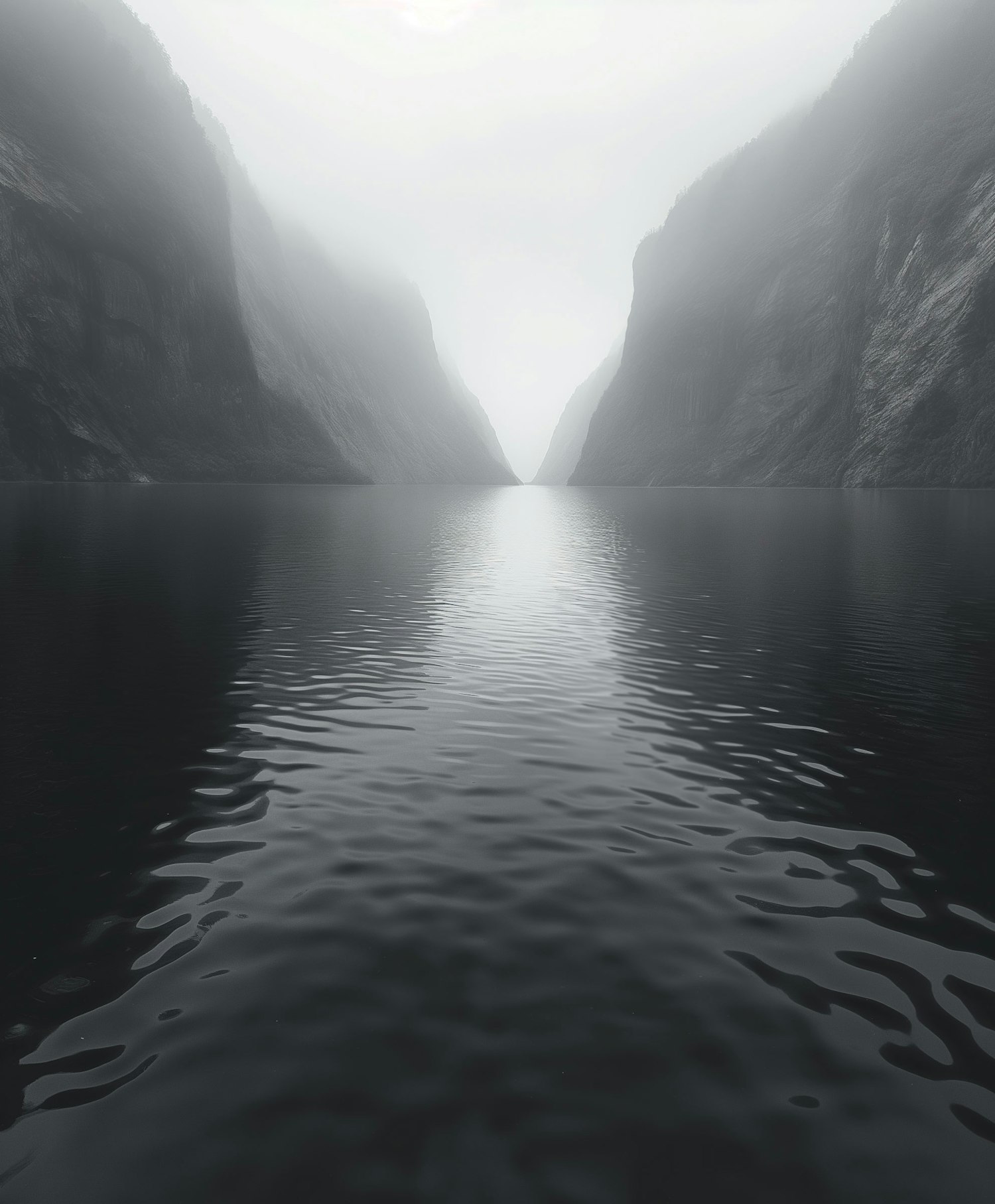 Serene Fjord with Misty Cliffs