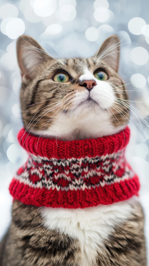 Festive Cat in Knitted Sweater