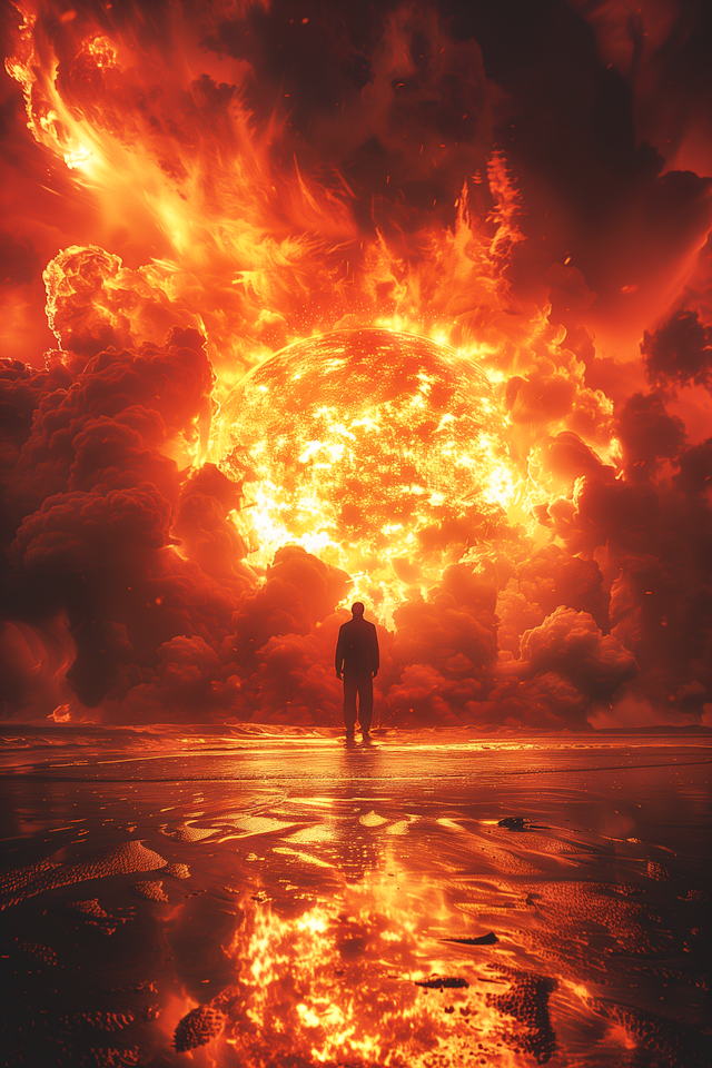 Human Silhouette Against Explosion