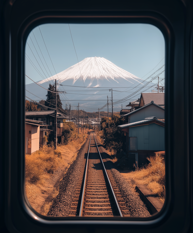 Scenic View of Mount Fuji from Train Window