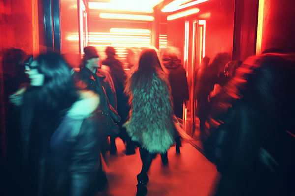 Neon Hallway Crowd
