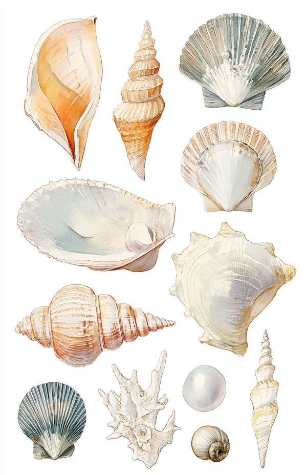 Seashell Watercolor Art