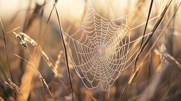 Spider Web in Golden Grass