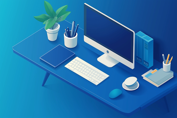 Modern Vibrant Blue Workspace Illustration