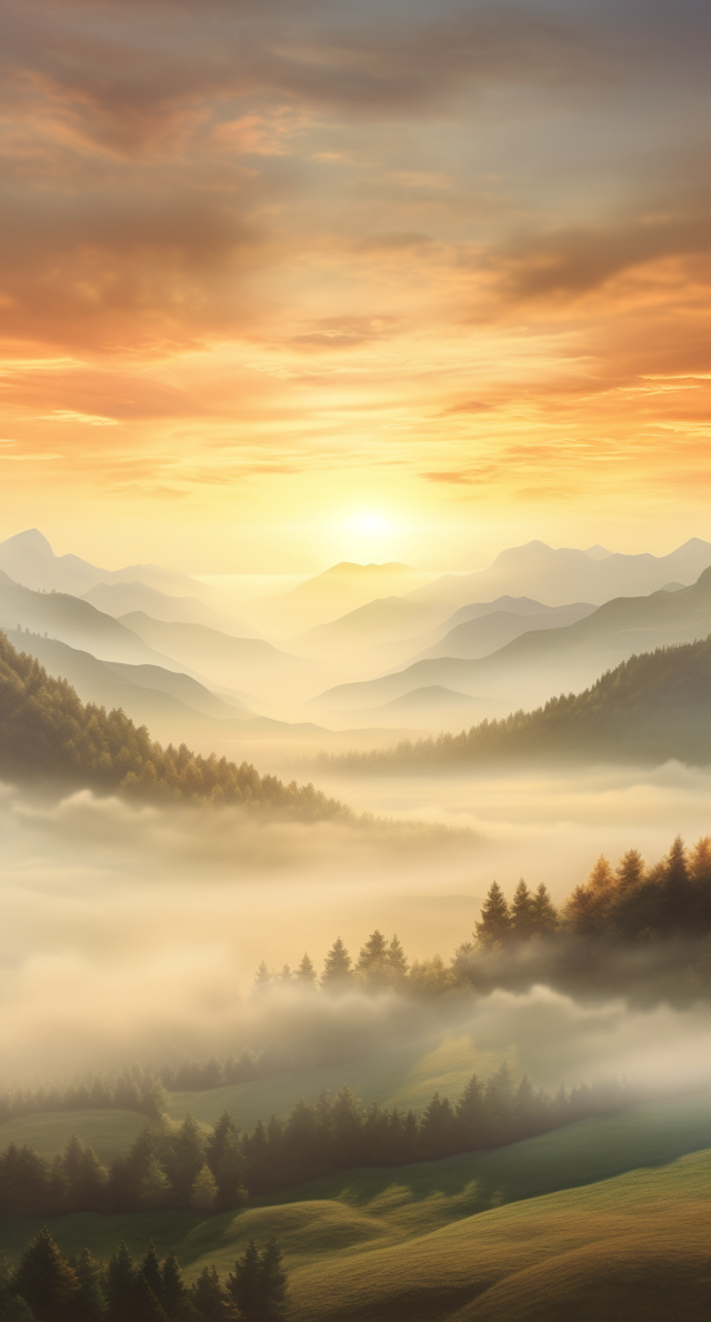 Sunrise Serenity Over Misty Valleys