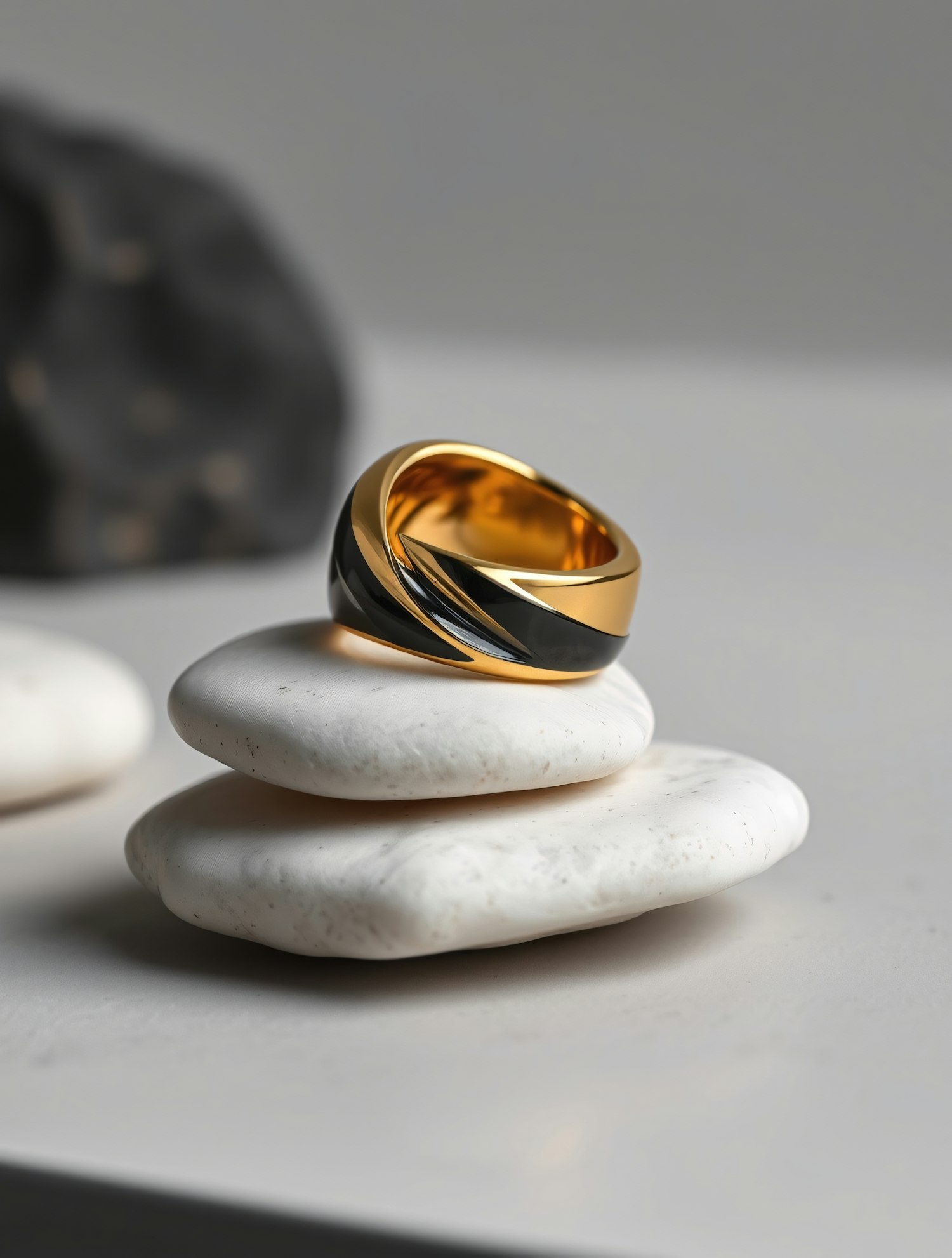 Elegant Gold and Black Ring on Stones