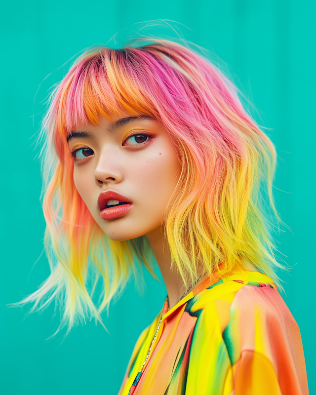 Vibrant Portrait with Multicolored Hair