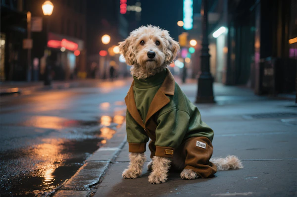 Stylish Dog on Sidewalk